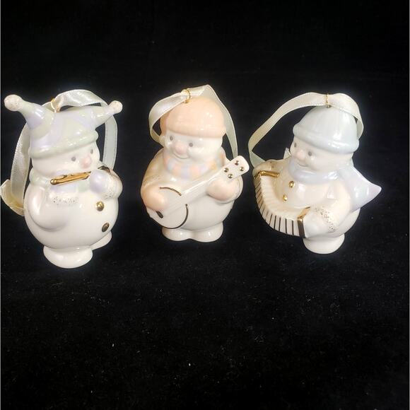Lenox Musical Snowmen Ornaments Set of 3 Accordion Banjo Flute Gold Accents - Picture 2 of 6